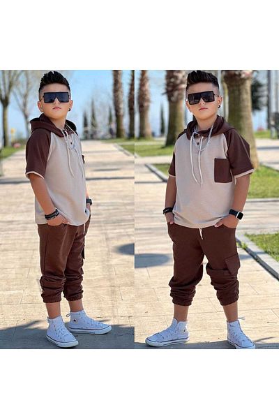 Modaayaz New Season Style Boy's Brown Top-Top Set
