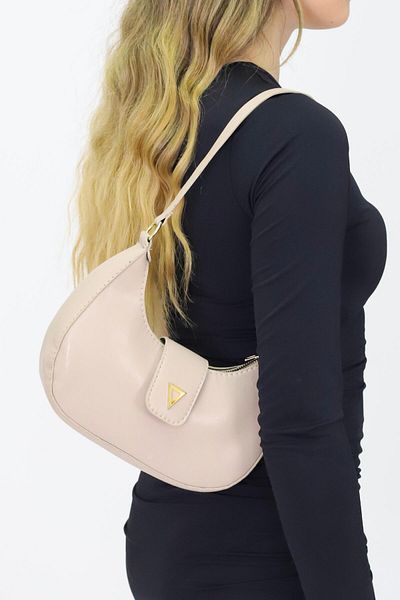 Weynes Cream Women's Oval Triangle Patterned Hand&Shoulder Bag Wsb5026