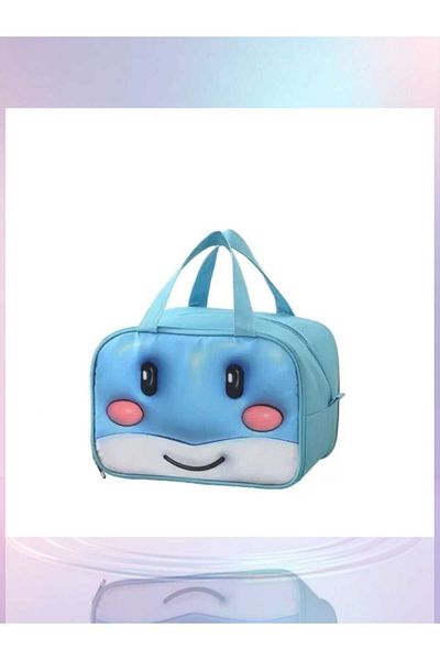 oemco 3D Thermal Bag, Portable, for Lunch, 2 Compartments, 27.5x18x20 cm, Whale Pattern, Blue
