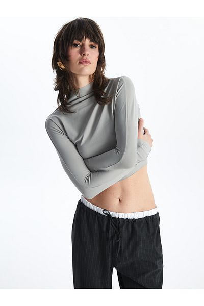 LC Waikiki Stand Collar Straight Long Sleeve Women's Crop