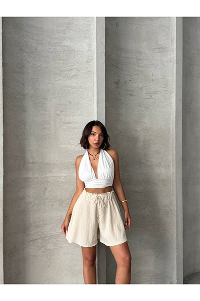 Bleu Petite Lace-Up Comfortable Fit Crinkle Fabric Women's Shorts