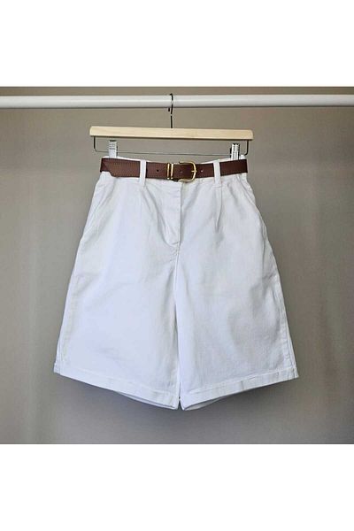 Telablanka Belted Lycra City Size Shorts_White