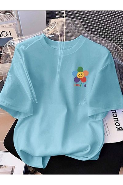 OVER HEAD Women's Cute Smile Printed Oversize T-Shirt