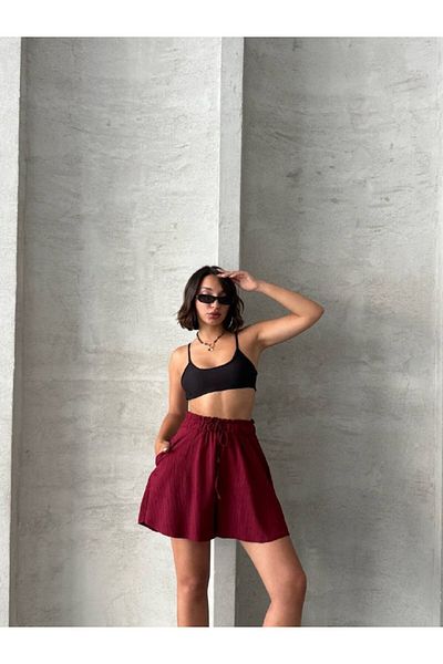 Bleu Petite Lace-Up Comfortable Fit Crinkle Fabric Women's Shorts