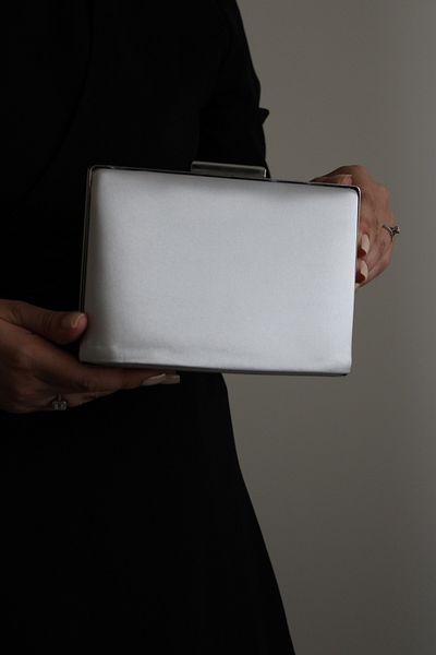 Mimoza Women's Metal Silver Handle Satin Evening Dress Bag 3 Different Uses – Night and Invitation Bag