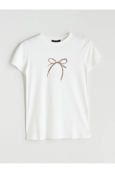 LC Waikiki Tricou de damă cu decolteu cu panglică imprimat