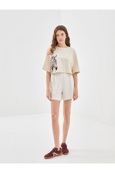 LC Waikiki Crop pentru femei cu imprimeu zebră cu decolteu rotund