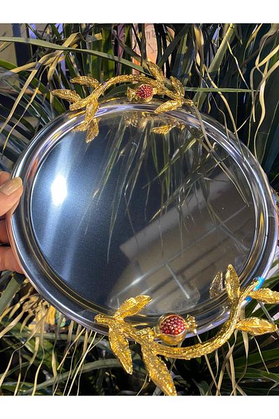 elif aksesuar Metal Round Presentation Tray with Pomegranate