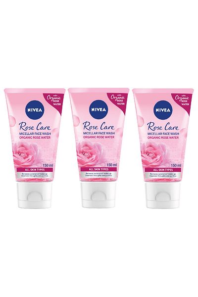 NIVEA Rose Care Micellar Cleansing Face Wash Waterproof Makeup Remover, 150ml, Pack of 3