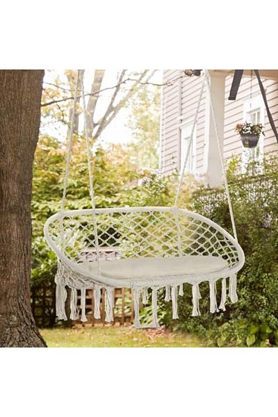 Generic Double Swing Chair for Outside Hammock Garden, Large Hanging Macrame Swing Chair for Indoor/Outdoor