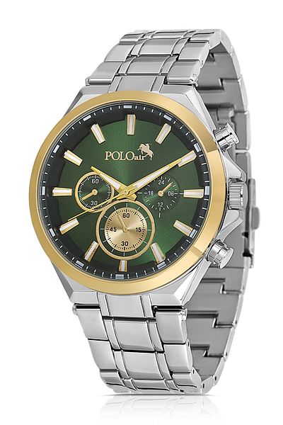 Polo Air Sport Case Men Wrist Watch Silver Gold Green Color Pl-0996E5X