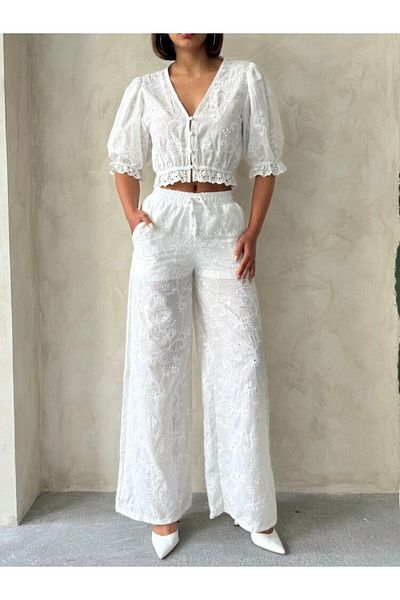 TOPSHOW Scalloped Embroidered Trousers