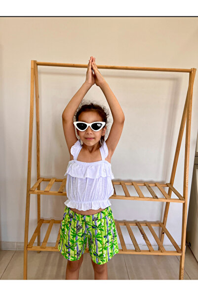 Cyber Summer Patterned Girl's Crop Blouse Shorts Set