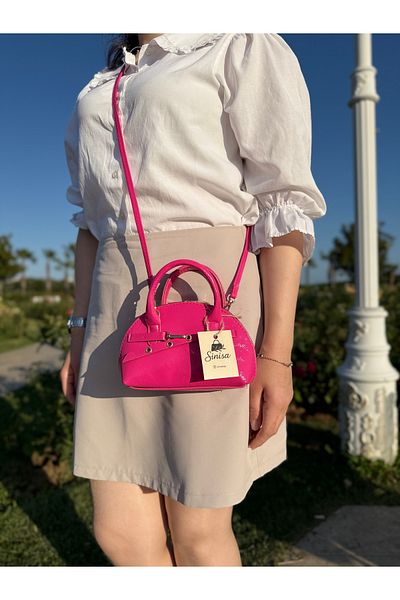 SİNİSA BAG Geantă de umăr pentru femei, roz fucsia, cu centură Tokyo