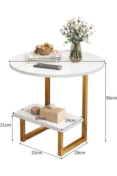 Generic Small Place Endtable Side Table with Open Storage, 2-Tier Modern Marble Texture End Table, Sofa Side