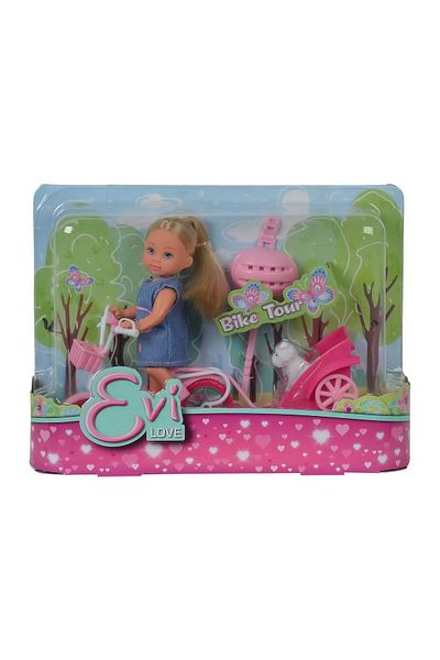Simba EVI DOLL IN ANIMAL DRESS RIDING ON A BIKE