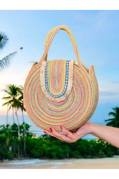 CollessiaHome Natural Handmade Colorful Covered Jute Straw Bag Rope Bag Daily Bag - 25 cm
