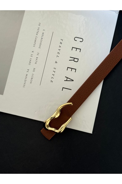 TABA BUTİK Women's Belt with Gold Buckle Detail