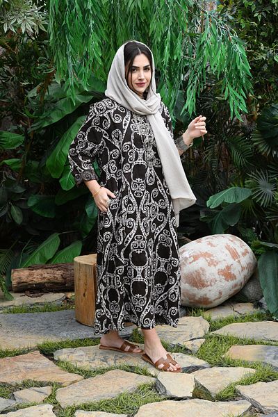 Ranasubaşı Linen Three Button V Neck Dress Ktn04