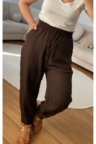 ronox Women's High Waist Clamp Leg Pocket Waist Lasik Comfortable Summer Sofia Linen Baggy Type Pants