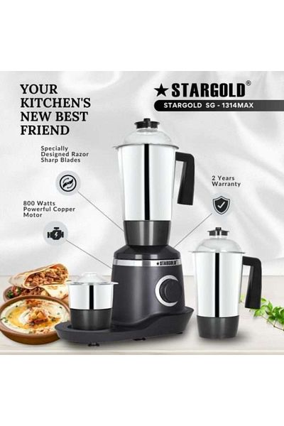 Stargold خلاط ومطحنة 3 في 1 من الفولاذ المقاوم للصدأ 3 أوعية خلاط الجسم 800 واط محرك قوي