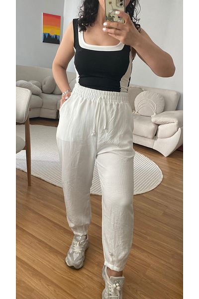 ronox Women's High Waist Clamp Leg Pocket Waist Lasik Comfortable Summer Sofia Linen Baggy Type Pants