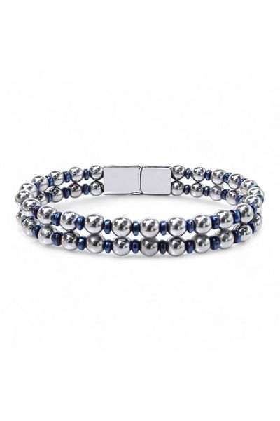 AKSESUARIM Double Ball Chain Hematite Natural Stone Steel Bracelet
