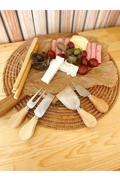 cephome güvenilir alışverişin adresi Luxury Bamboo Handle Steel Cheese Knife Set of 4 - Cheese Presentation Set of 4