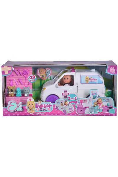 Simba EVI VETERINARY DOLL WITH CARAVAN ACCESSORIES