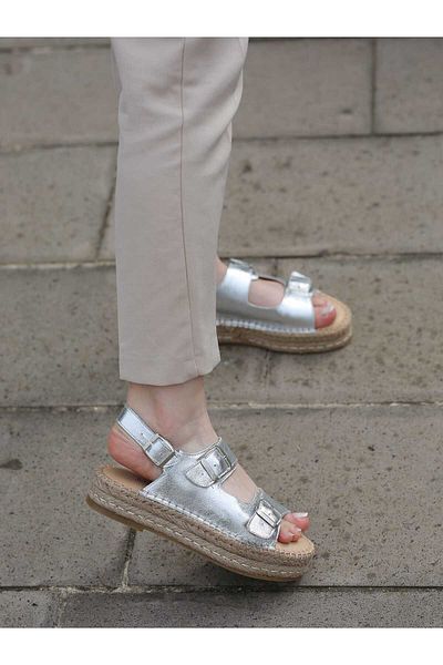 EREN SHOES BAG Valeri̇ (Moly-5303) Genuine Leather Adjustable Band Buckle Flat Sole Women's Sandals