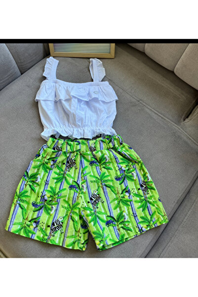 Cyber Summer Patterned Girl's Crop Blouse Shorts Set