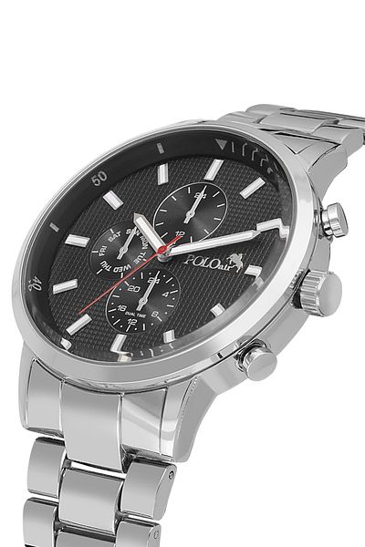 Polo Air Sport Metal Men Wrist Watch Silver Black Color Pl-0998E3X