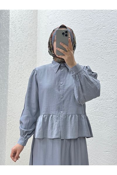 Mihra Πουκάμισο Oreluna με βολάν και φούστα Strawberry Suit-MF508 Γκρι