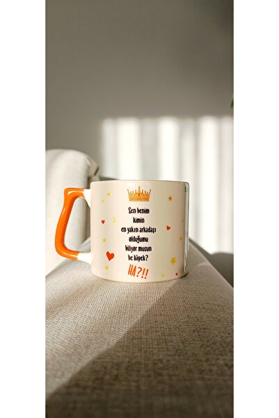 SERAMİK Prens Komik Replikler Kupa Krem Renk Turuncu Kulplu