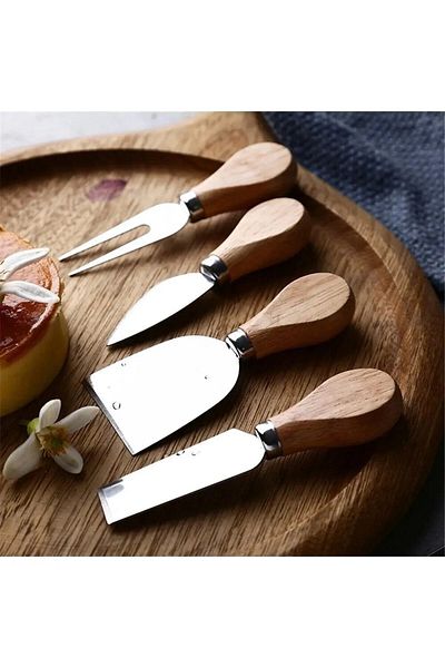 cephome güvenilir alışverişin adresi Luxury Bamboo Handle Steel Cheese Knife Set of 4 - Cheese Presentation Set of 4