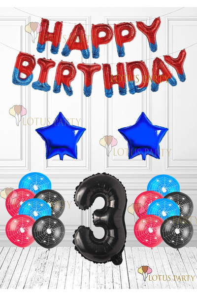 LOTUS PARTY بالون سبايدر تاما لعيد الميلاد سعيدًا من الفويل، بالون مطبوع عليه سبايدر، نجمة زرقاء اللون، عمر 3 سنوات