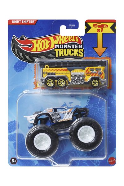 HOT WHEELS MONSTER TRUCK AND METAL CAR NIGHT SHIFTER