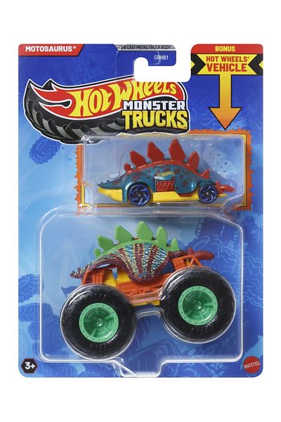 HOT WHEELS MONSTER TRUCK AND METAL CAR MOTOSAURUS