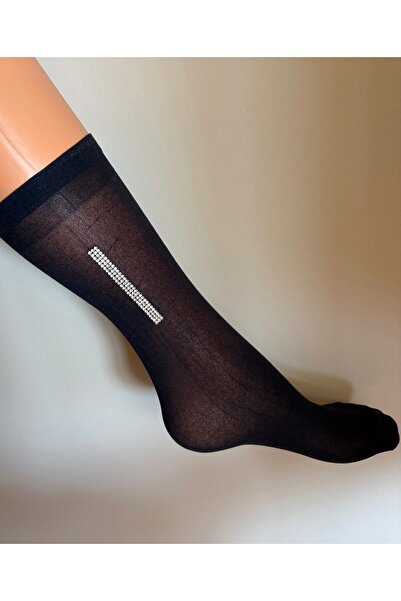 Perla Taşlı Çorap Diz Altı Tül Çorap