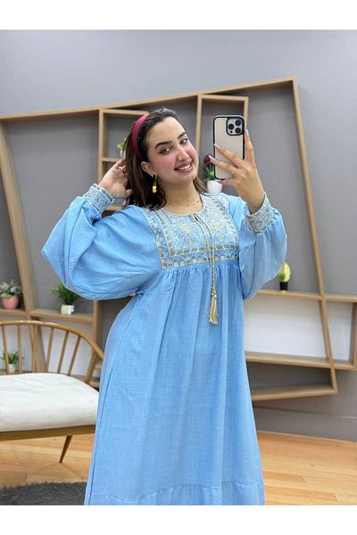 Generies Embroidered linen jalabiya, a look that combines comfort and luxury, free size