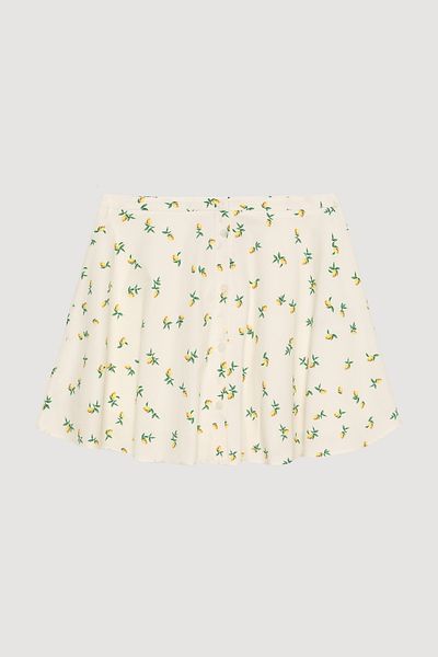 Quzu Lemon Patterned Mini Skirt Ecru