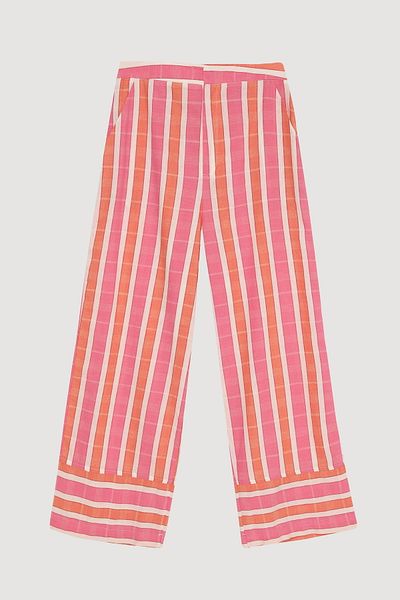 Quzu Colorful Striped High Waist Trousers Pink