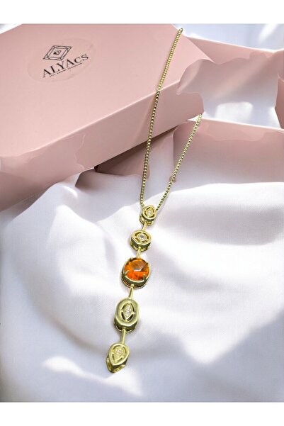 alyacs Women's Elegant Gold Colorb Zircon Stone Steel Y Necklace – Stylish & ...
