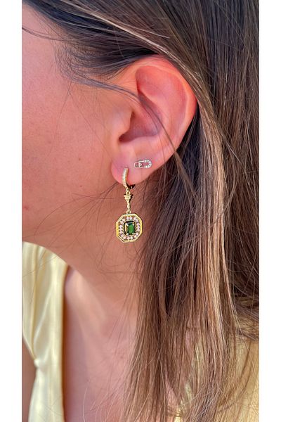 ZEYCE Gold Green Stone Tarnish-Free Earrings (Serenay Model Necklace Earrings)