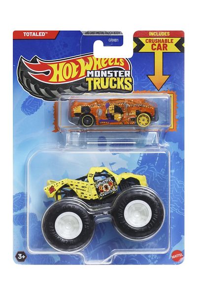 HOT WHEELS MONSTER TRUCK AND TOTALED METAL CAR