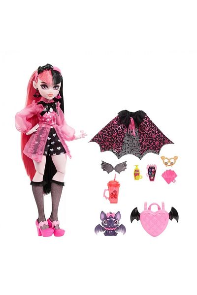 MONSTER HIGH DRACULAURA DOLL WITH ANIMAL AND ACCESSORIES