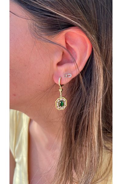 ZEYCE Gold Green Stone Tarnish-Free Earrings (Serenay Model Necklace Earrings)