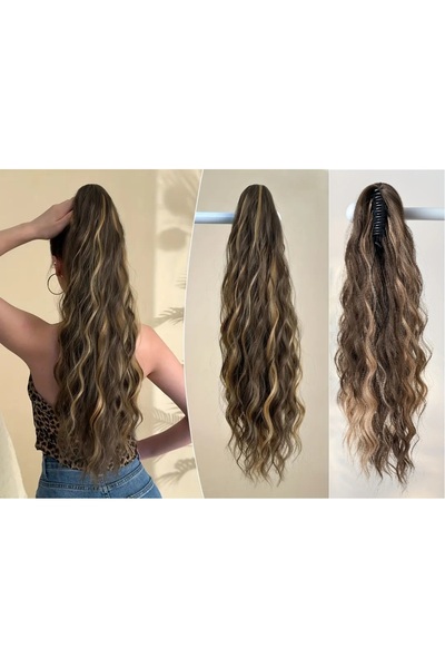 NeednStore Kadın Altın Blok Balyaj 60 Cm Dalgalı At Kuyruğu Peruk - 1. Kalite...