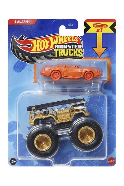 HOT WHEELS MONSTER TRUCK AND METAL CAR 5 ALARM