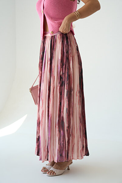 LOOSH Kadın Sarı Desenli Yüksel Bel Kraşlı Kloş Etek